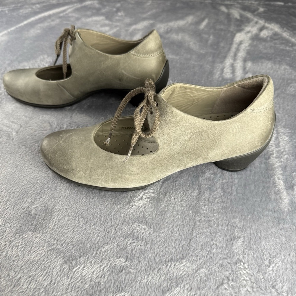ECCO Sculptured Mary Jane Pumps Distressed Gray Leather Laces‎ 38 7.5-8 Retro